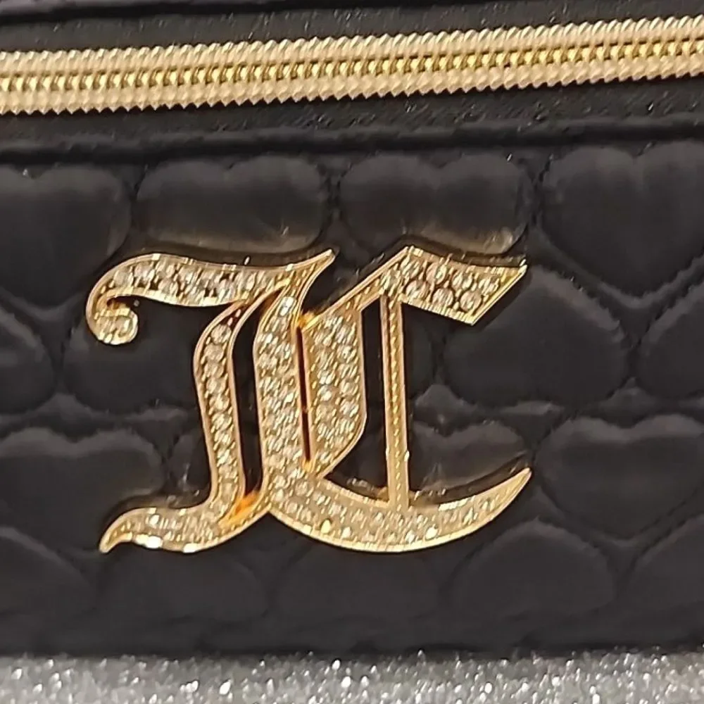 Juicy Couture Rhinestone Logo‎ Heart Quilted XL Cosmetic Case w/Brush Holder